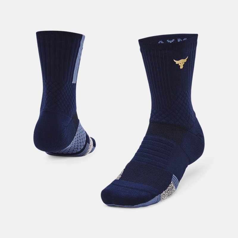 Under Armour Unisex Project Rock ArmourDry™ Playmaker Mid-Crew Socks Midnight Navy / Hushed Blue / Metallic Gold L